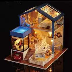 Миниатюра ручной работы кукольный домик 3D Деревянный DIY Дом со светом в подарок дуплексный Дом Роскошный бассейн спортивный гоночный