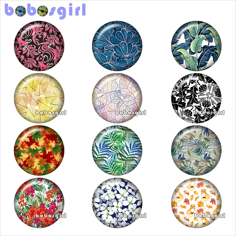 

Maple leaf banana leaves glass snap button jewelry DIY Round photo cabochons flat back TW1284