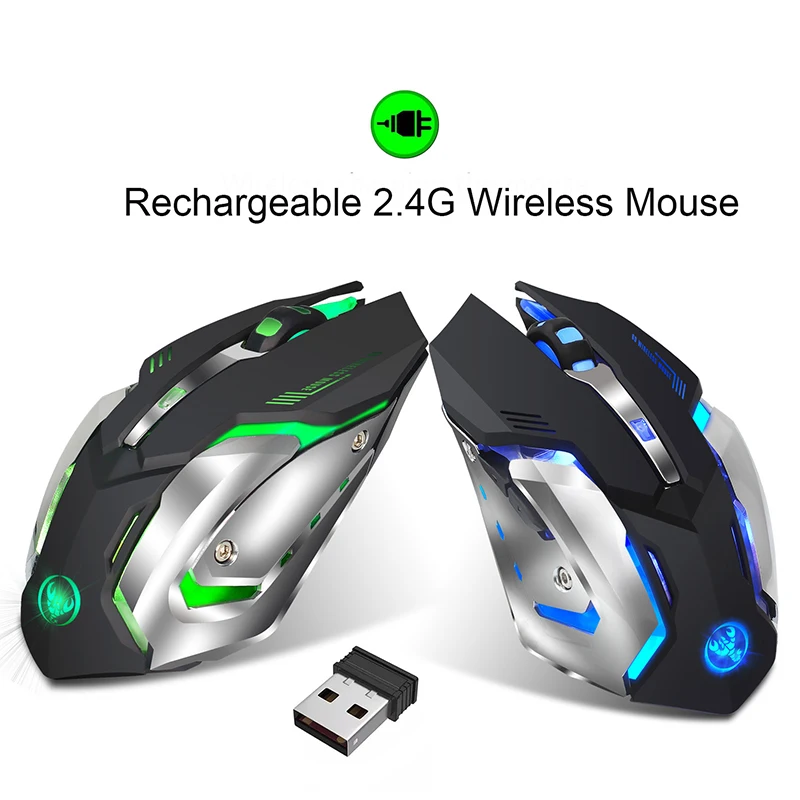 USB Wireless Mouse 2.4GHz Gaming Mouse Ergonomic Design 2400DPI Rechargeable 7 color Backlight Gamer Mice for PC Computer Laptop
