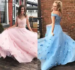 Платья с открытым плечом 2019 платье из двух частей с коротким шлейфом 3D цветочной аппликацией бисером вечерние платья