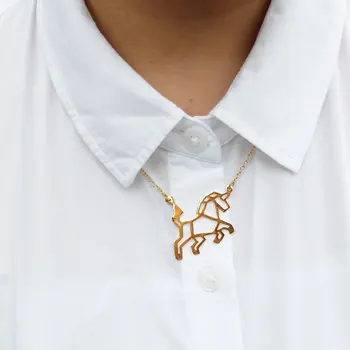 

Wholesale Trendy Gold Color Silver Color Unicorn Necklace Women Origami Statement Necklace Horse jewelry Kolye Cs Go Collares