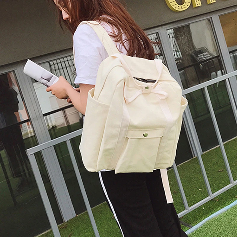 

droopshipping 2019 eusable female canvas backpack foldable Backpack groceries travel student backpack white black V5-30