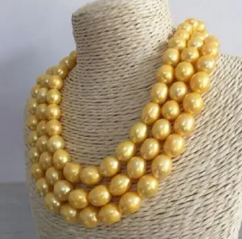 

HUGE AAA 10-12MM NATURAL PEARL NECKLACE 50 INCH YELLOW CLASP