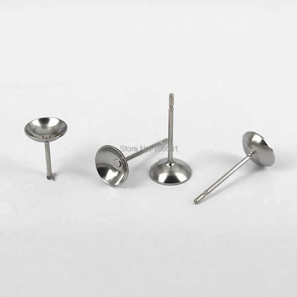 

Stainless Steel Stud Earrings Bases Blanks Settings with Circle Bezel Pearls Cameo Cabochons Ear Pins Earrings post DIY Findings
