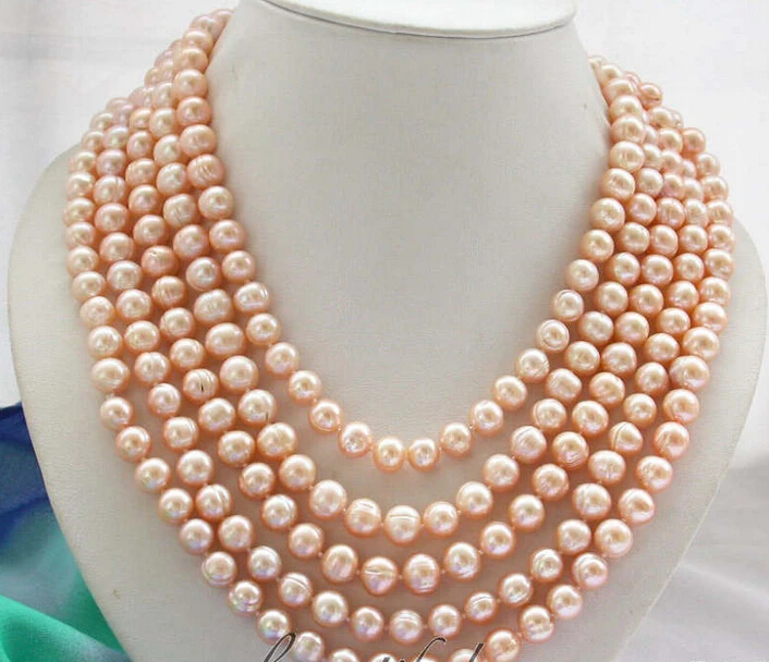 Free shipping@@@@@  Long 100 10mm pink round freshwater cultured pearl necklace