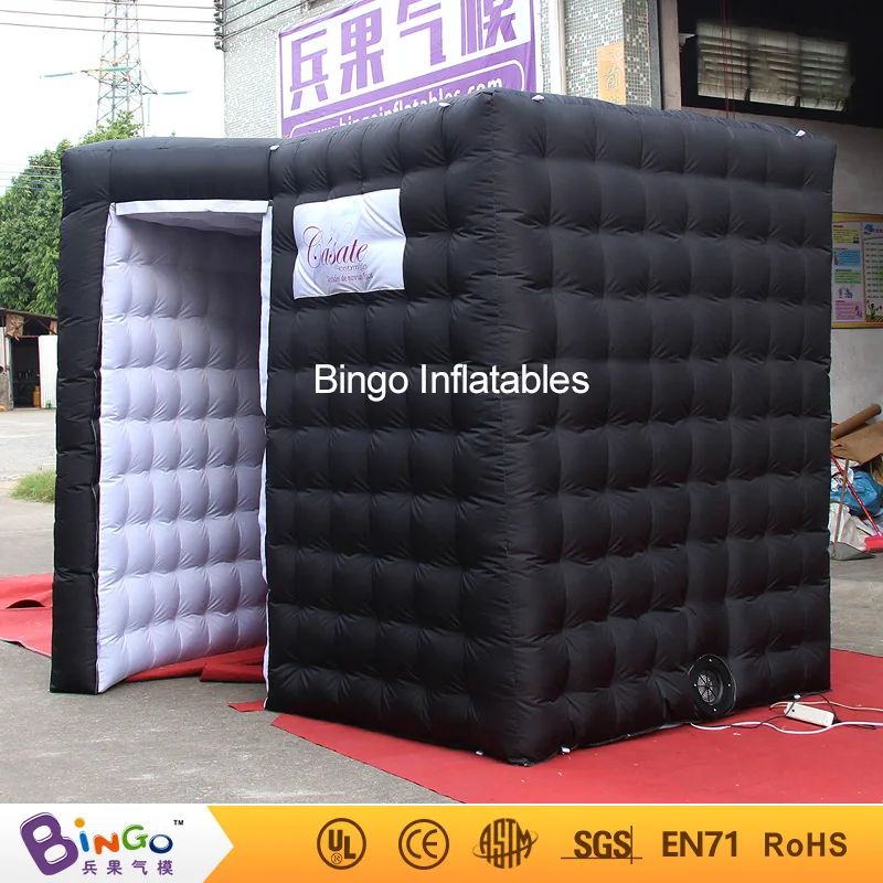 Cheap Factory direct sale 3.4X3X2.4m inflatabler photo booth tent black outside white inside party photo booth prop with LED lights