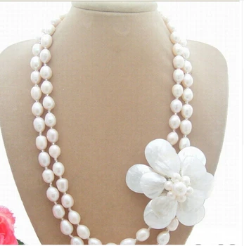

N1107093 2Strds White Pearl&Shell Flower Necklace>Lovely Women's Wedding Jewelry Pretty