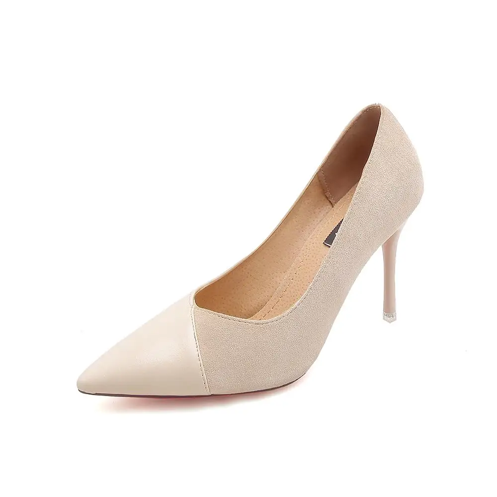 Pointed Toe Women Pumps Elegant Women Pumps High Heels Suede Office Lady Shoes Thin Heel Party Shoes Women Color matching - Цвет: Beige