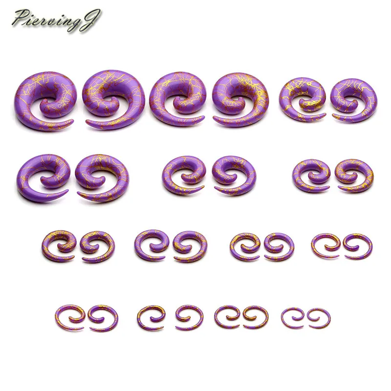 Piercingj 14 пар/компл. 1,6-20 мм акриловые спиральные улитка уха удлинитель конические Серьги Набор - Окраска металла: Purple