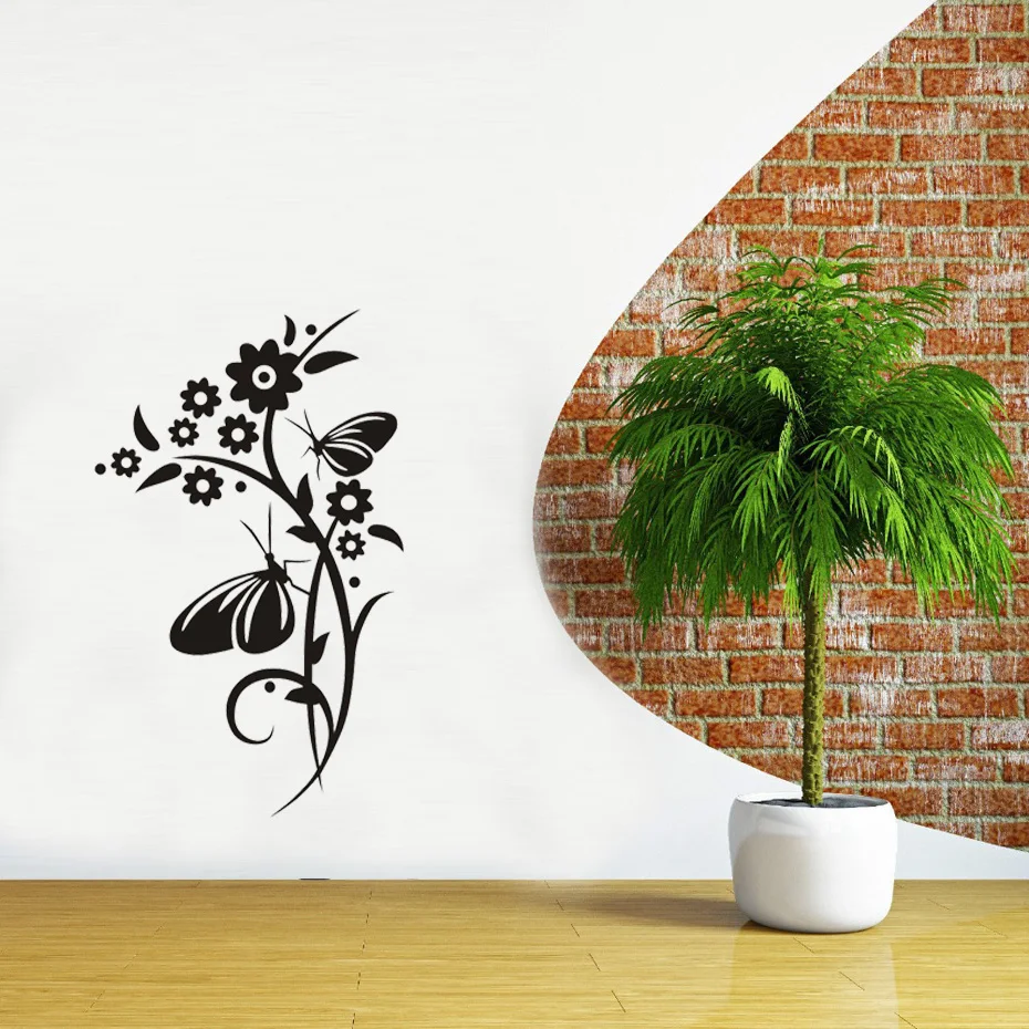 Flowers Butterfly Wall Stickers Nordic Decals Decoration For House Living Room Bedroom Removable Waterpaper Art Murals  (5)