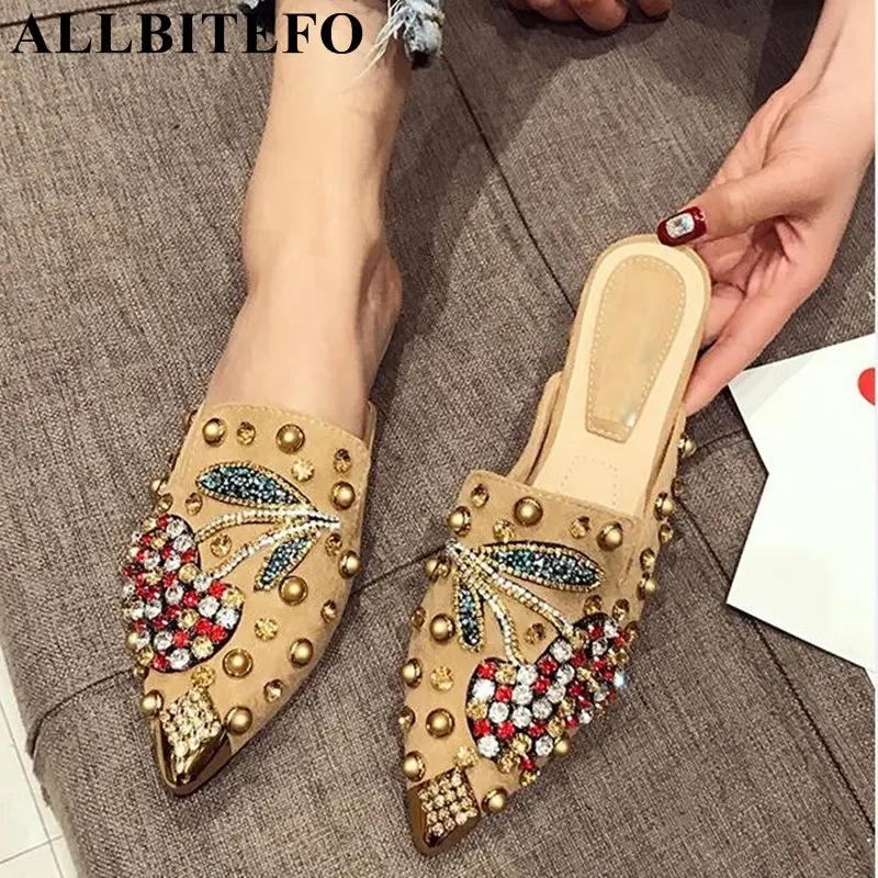 

ALLBITEFO Beautiful rhinestone design fashion sexy women flats sneakers spring ballet flats girls party flat heel walking shoes