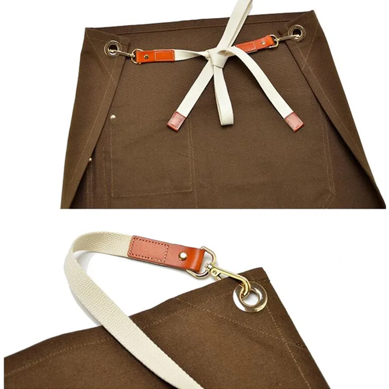 Green Brown Canvas Waist Apron Cotton Straps E21-6