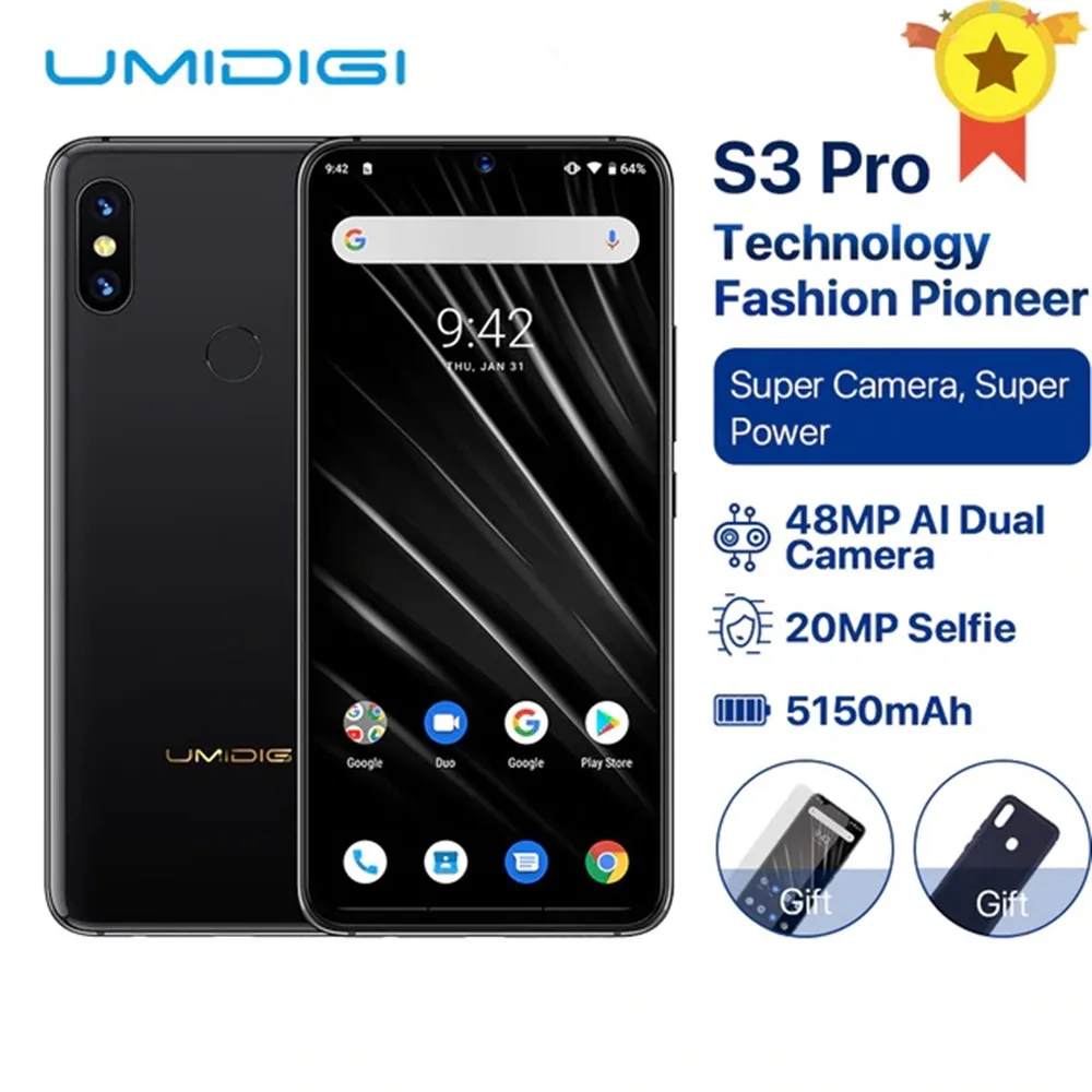 

UMIDIGI S3 PRO Android 9.0 48MP+12MP+20MP AI Camera 5150mAh 128GB 6GB 6.3" FHD+ NFC Ceramic Waterdrop Global Version Smartphone