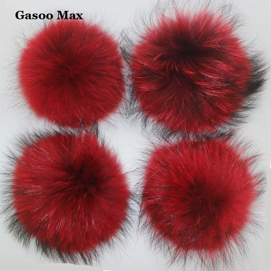 

5pcs/ lot DIY 14-15cm red black white grey Raccoon Fur pom poms fur balls for Beanies hat cap real fur pompoms