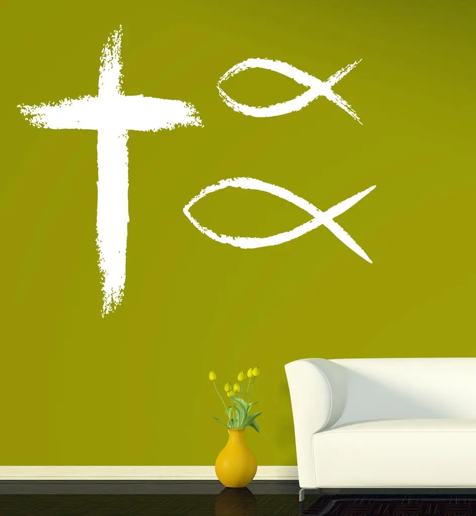 

Large Abstract Art Wall Stickers Vinyl Decal Christian symbols faith religion cross God fish Removable Waterproof Mural SA194