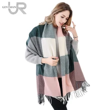 Новая мода 60 см* 200 см зимний шарф для женщин высокого качества теплый большой длинный шарф женский роскошный клетчатый кашемировый толстый шарф