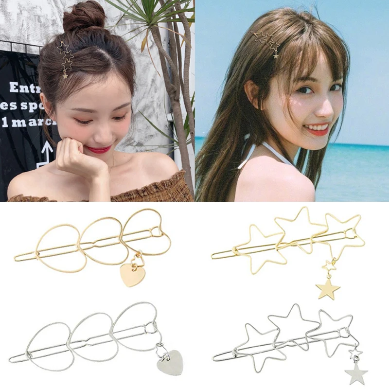 

Ins Fashion Simple Women Hairpins Hair Accessories Hollowed Out Star Heart Hair Clips 7.5cm Metal Geometric Barrettes Headdress