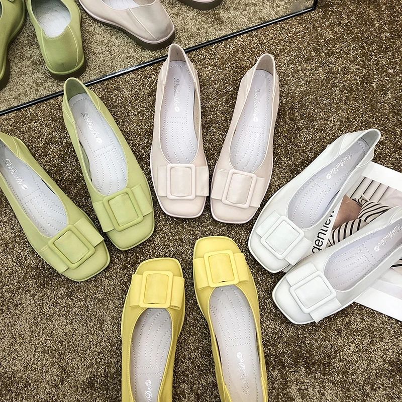 

EOEODOIT Square Toe Ballet Flats Leather Shoes Women Summer Autumn Loafers Casual Flat Heel Casual Weekends Cozy Drive Shoes