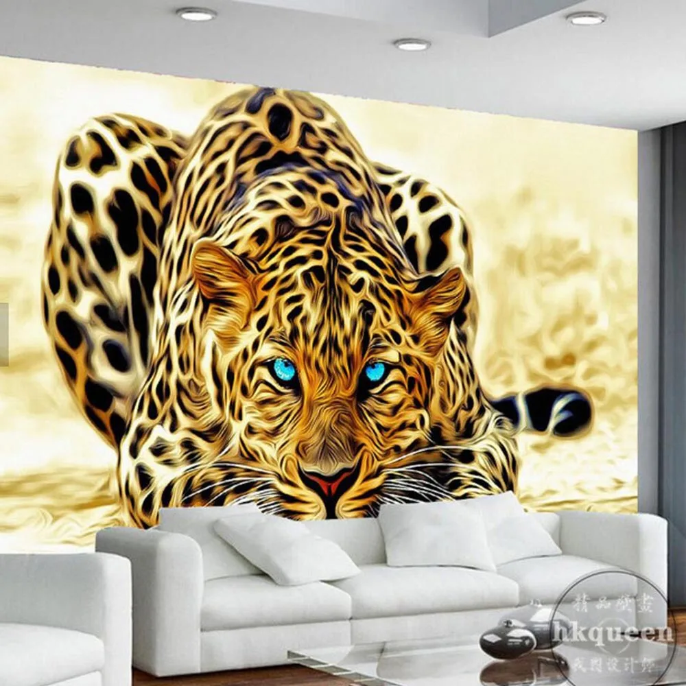 Леопардовые пантера пардус животные фрески обои для гостиной спальня Золотая стена декоративная Фреска 3d настенная бумага папье peint