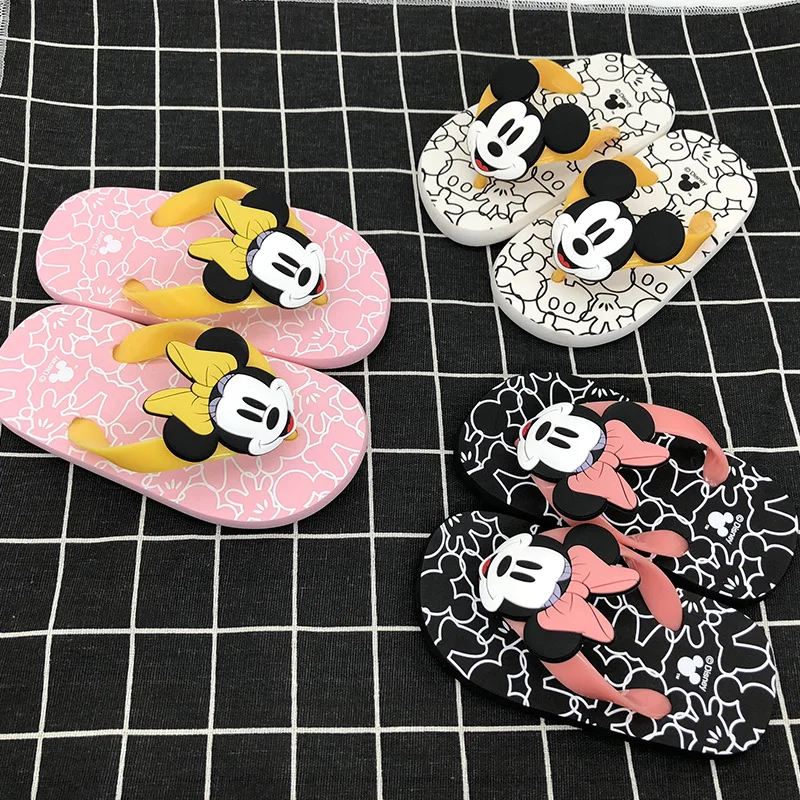 Mickey Minnie Cute Cartoon Kids Slippers Soft Bottom Comfortable Flip Flops For Girls Barefoot Children Boys Summer Beach Shoes