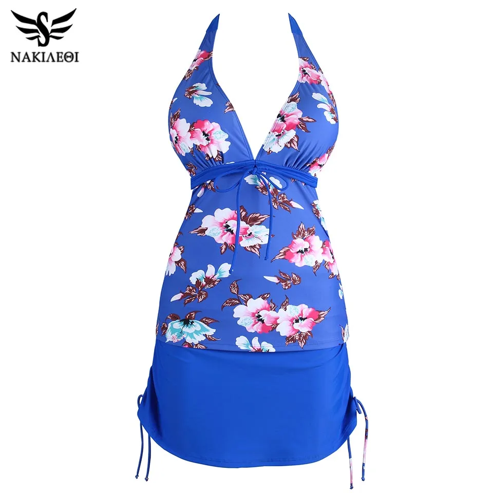 

NAKIAEOI 2019 New Tankinis Swimsuit Women Plus Size Swimwear Two Piece Swimsuit Push Up Bikini Set Halter Tankini Bathing Suits
