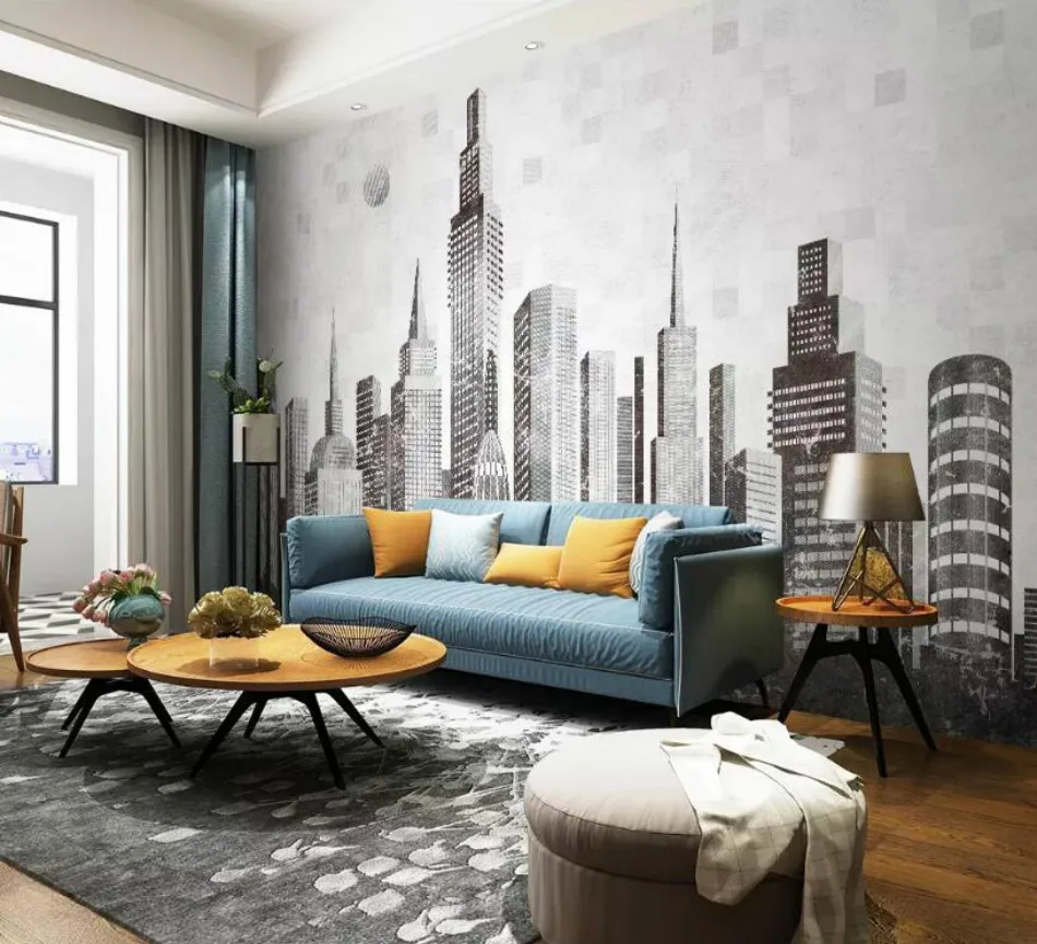 Modern abstract city building 3d Wall Paper Decorative Painting Wallpaper for Living Room Home Improvement Non-woven Wallpapers