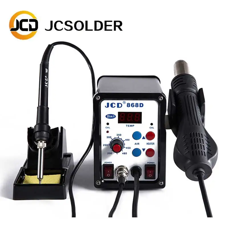 JCD Quality SMD rework soldering station 868D 2 in 1 hot air gun desoldering station