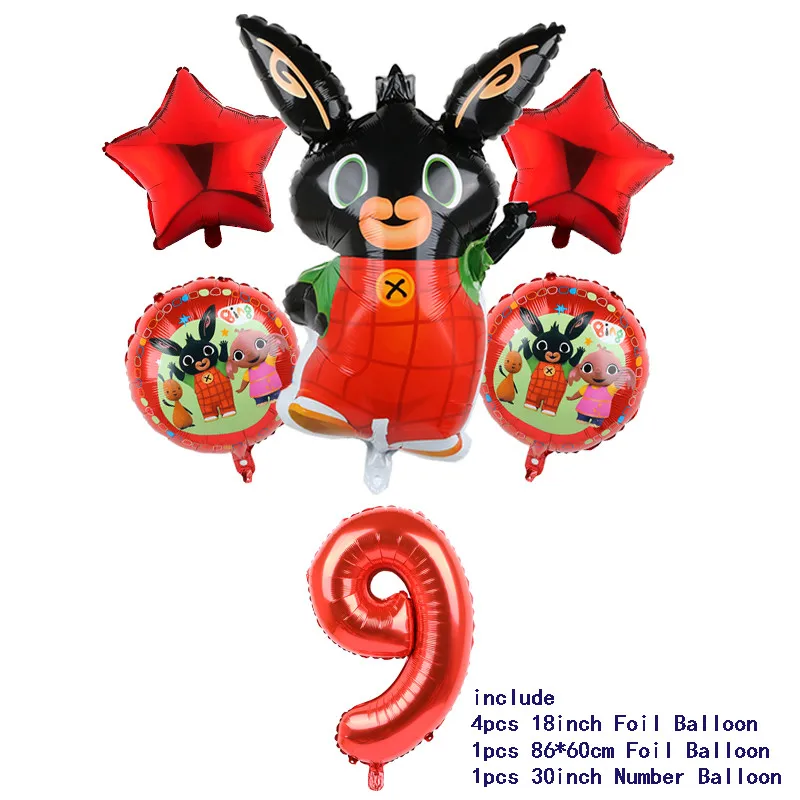 6 шт. 86*60 см Bing кролик фольги воздушный шар мультфильм кролик воздушные шары 30 дюймов номер ребенка 1 2 3 4 5 6 декор для вечеринки в честь Дня рождения поставки игрушки - Цвет: 30inch Number 9