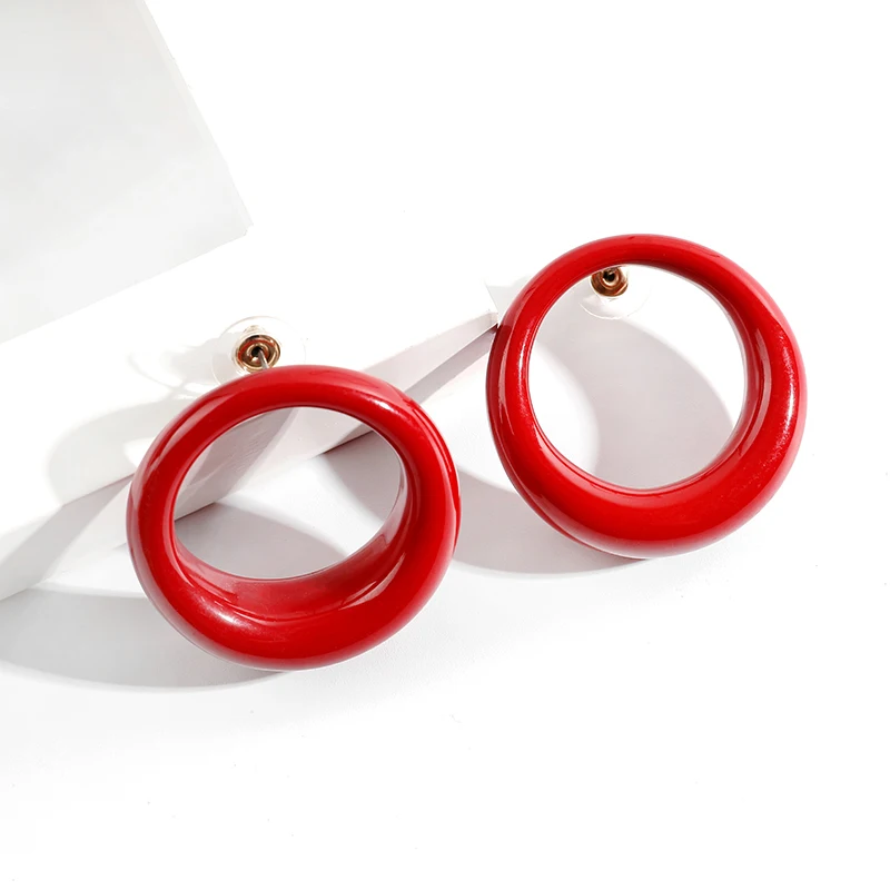 Классические круглые красные серьги-гвоздики для женщин, акриловые серьги, модные ювелирные изделия, минималистичные Романтические элегантные ювелирные изделия Букле д 'Орель