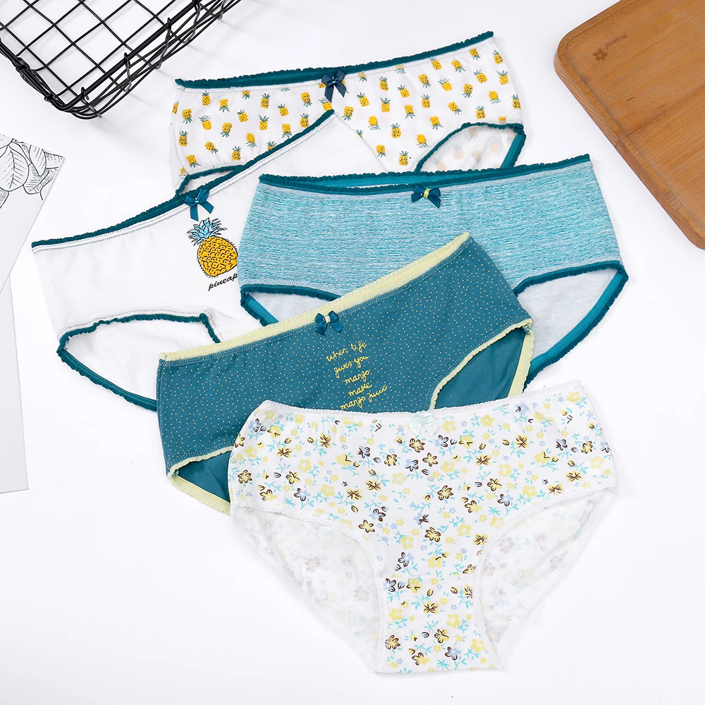 

ZQTWT 5Pcs/Lot Hot Sell Cotton Pineapple Flower Printing Panties Women Underwear Briefs Cute Panties Sexy Girls Lingerie 3NK076