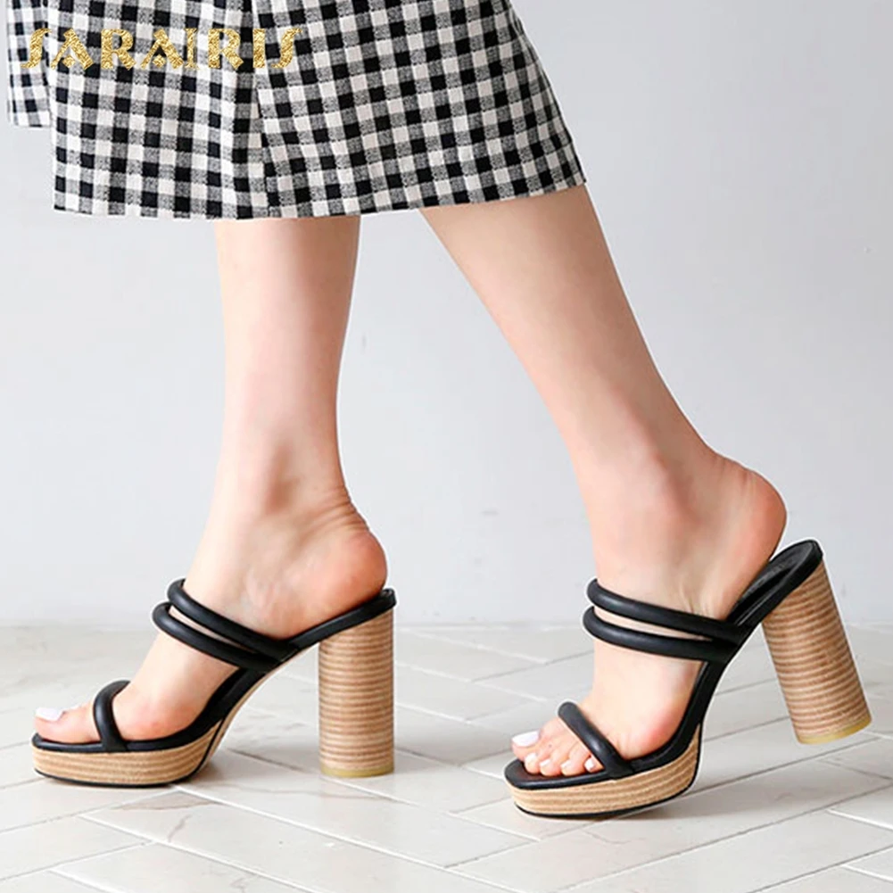 

Sarairis High Quality Slip On Platform Summer Sandals Woman Shoes Round High Heels Black White Shoes Woman Sandals Lady Shoe