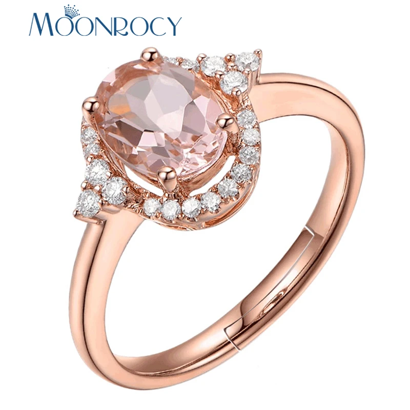 MOONROCY CZ Champagne Crystal Rings Rose Gold Color Oval Engagement Wedding Ring Jewelry for ...