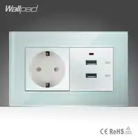 Double 3.0 USB and EU Socket Wallpad 146*86mm BS CE White Crystal Glass European Socket and Double 3.0 USB Fast Charger Ports