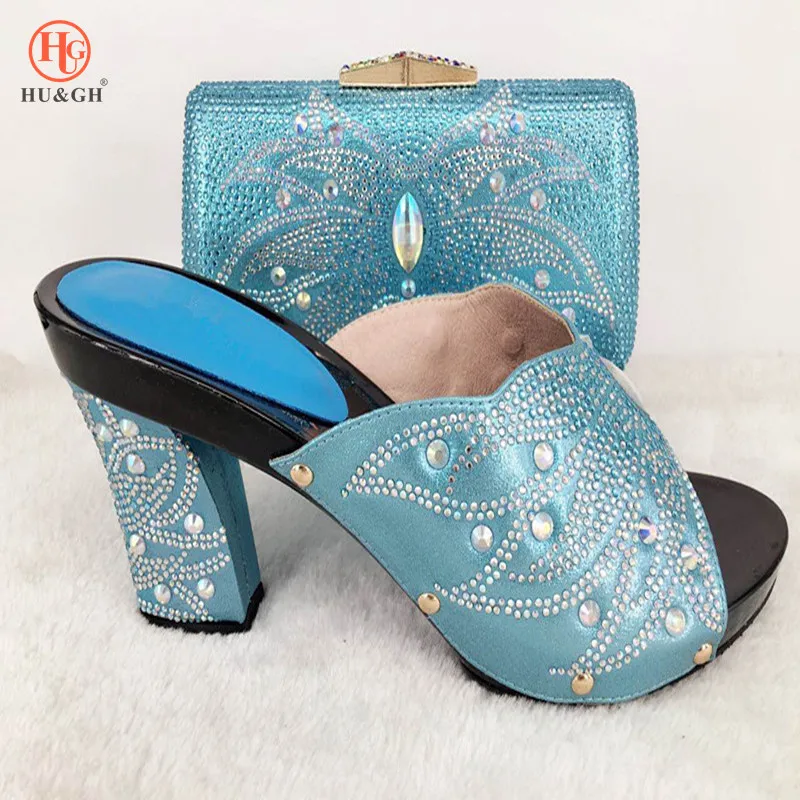 

New Sky Blue Shoes and Bag Sets for Women Italian Shoes with Matching Bag for Women African Shoes and Bag Set for Party In Women