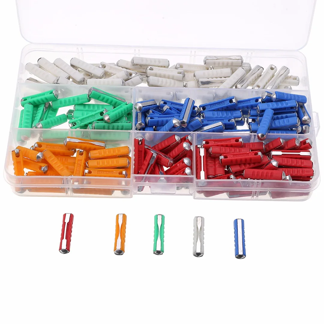 200pcs New Multicolored Continental Ceramic Fast-Acting Torpedo Fuses 5/8/10/16/25AMP Durable Assorted Kit with Plastic Case