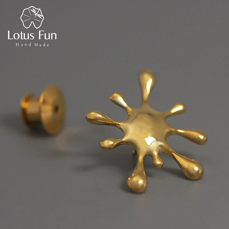 Lotus весело Настоящее серебро 925 проба Натуральный творческий ручной дизайнер ювелирных украшений брызг