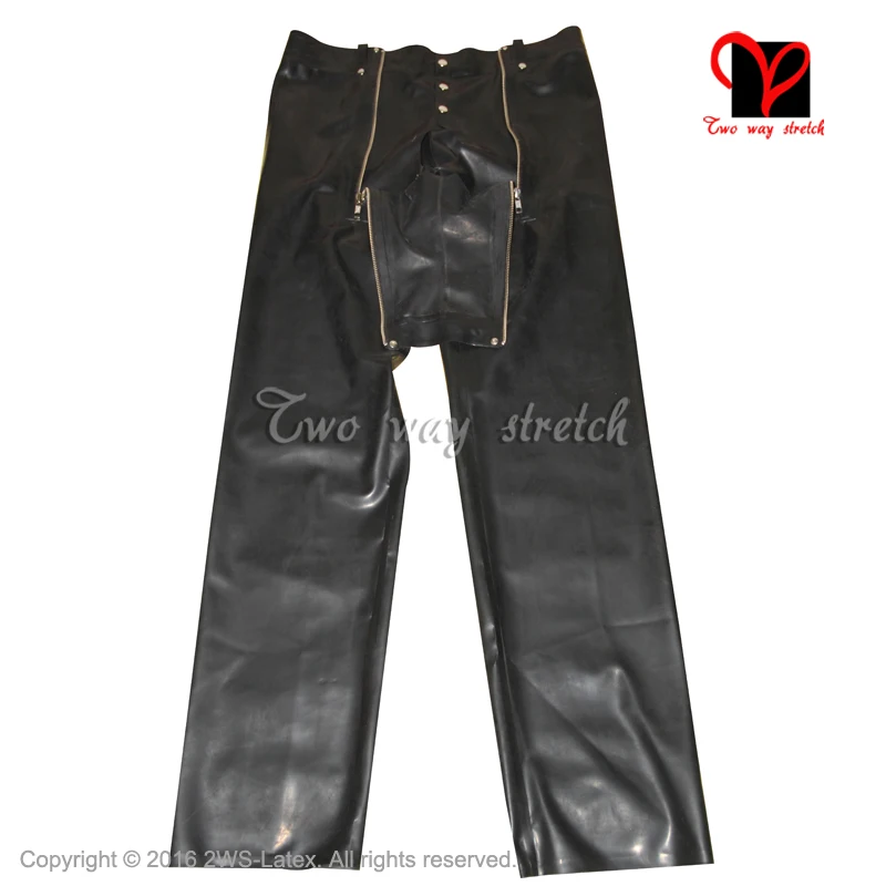 Latex Jeans Rubber pants with two zippers trousers Black Gummi bottoms plus size leggings rubber jeans KZ-116