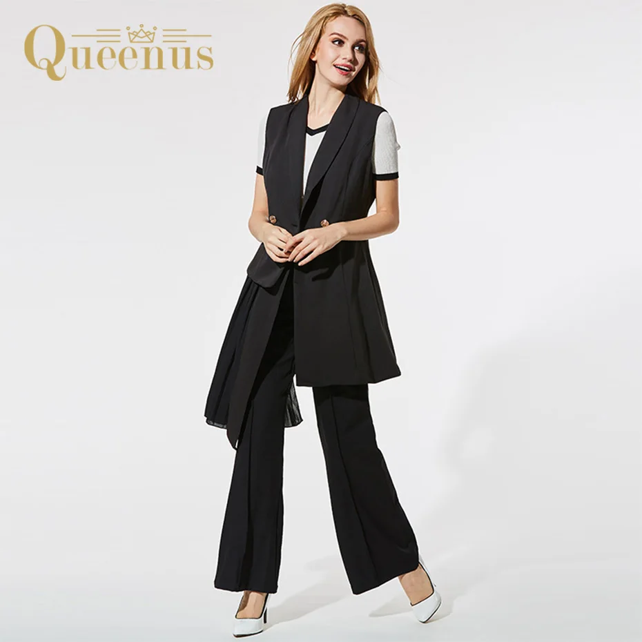 Queenus Women Autumn Winter Vest Dress Turned Down Collar Asymmetric