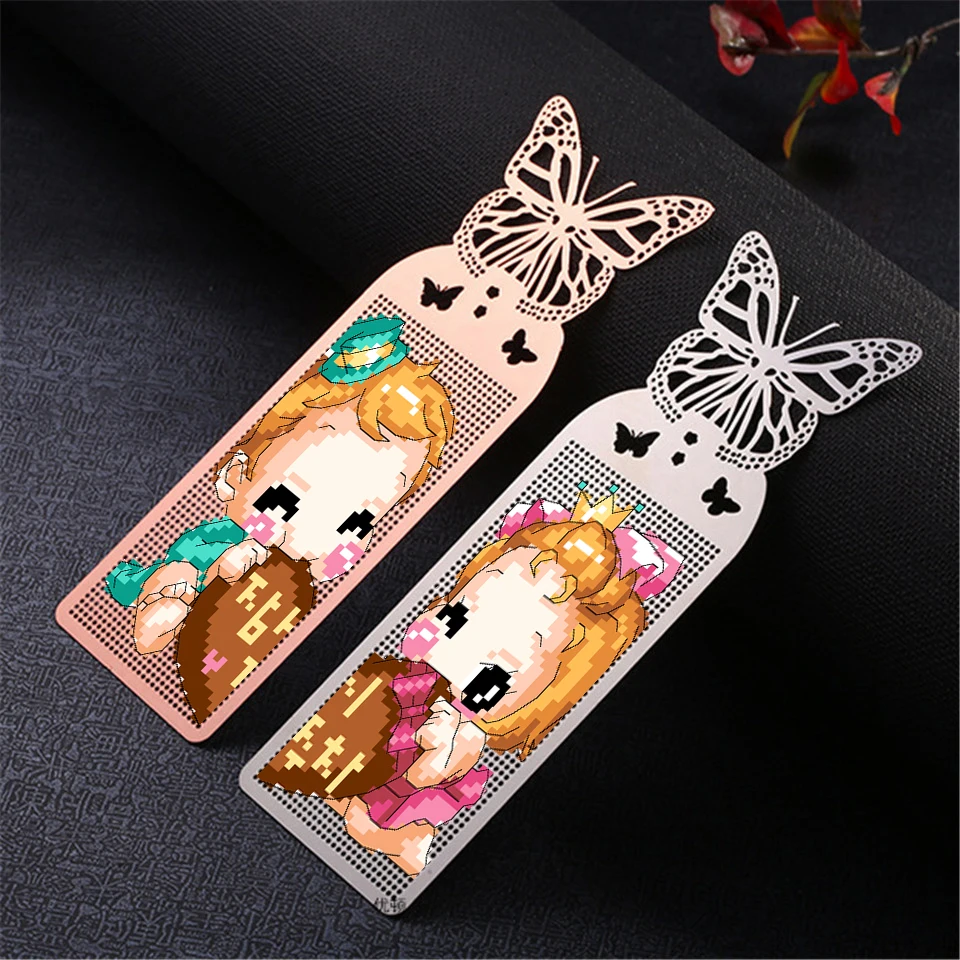 

DIY Craft Stich Cross Stitch Bookmark Metal Silver Golden Needlework Embroidery Crafts Counted Cross-Stitching Kit Heart BoyGirl