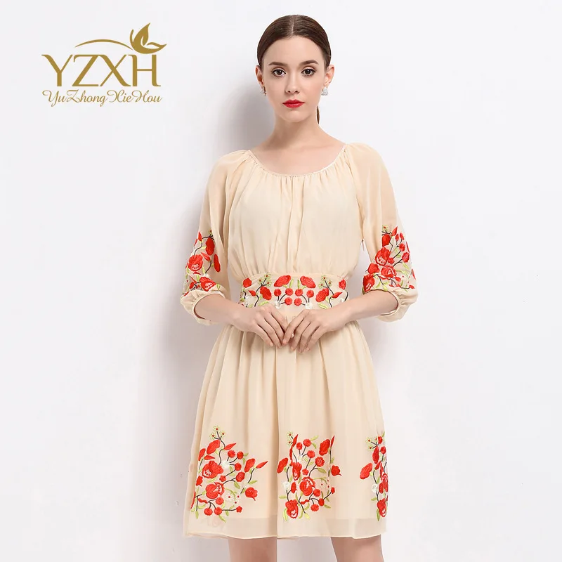 High quality dress s/s/женщины вышивка половина рукава элегантный личности женщин платья