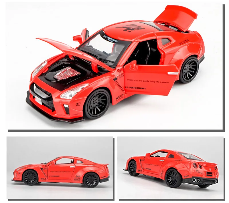 1:32 GTR Pull Back Light Sound Sports Cars Model Toy Alloy Metal Car Toys for children kids Collection gifts
