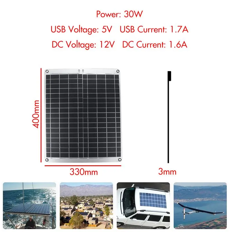 30 Вт двойная USB солнечная панель с сигаретным светильник er+ 10/20/30/40/50A USB Солнечное зарядное устройство контроллер для наружного кемпинга светодиодный светильник