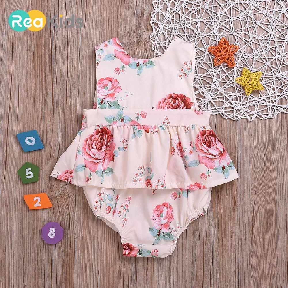 

REAKIDS Summer Newborn Baby Girl Sleeveless Round Neck Romper Jumpsuit Summer Baby Girl Romper