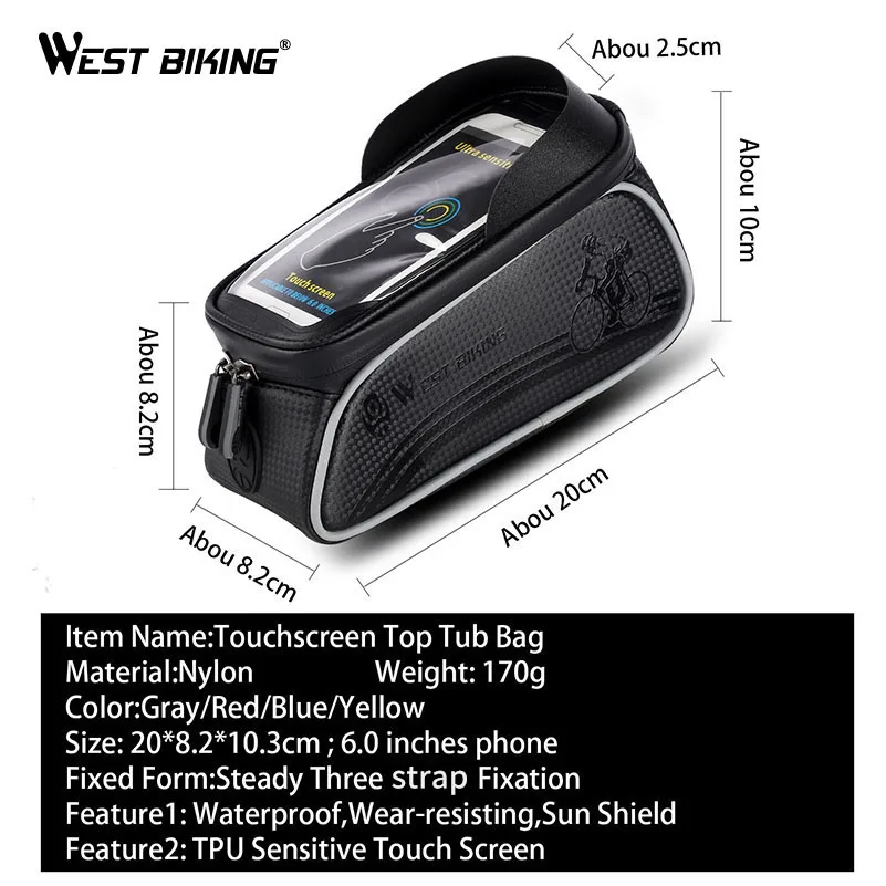WEST BIKING Bicycle Front Bags Touch Screen Top Tube Bike Bags For 6 Inches Mobile Phone Cycling Frame Bags Rainproof Bike Bags