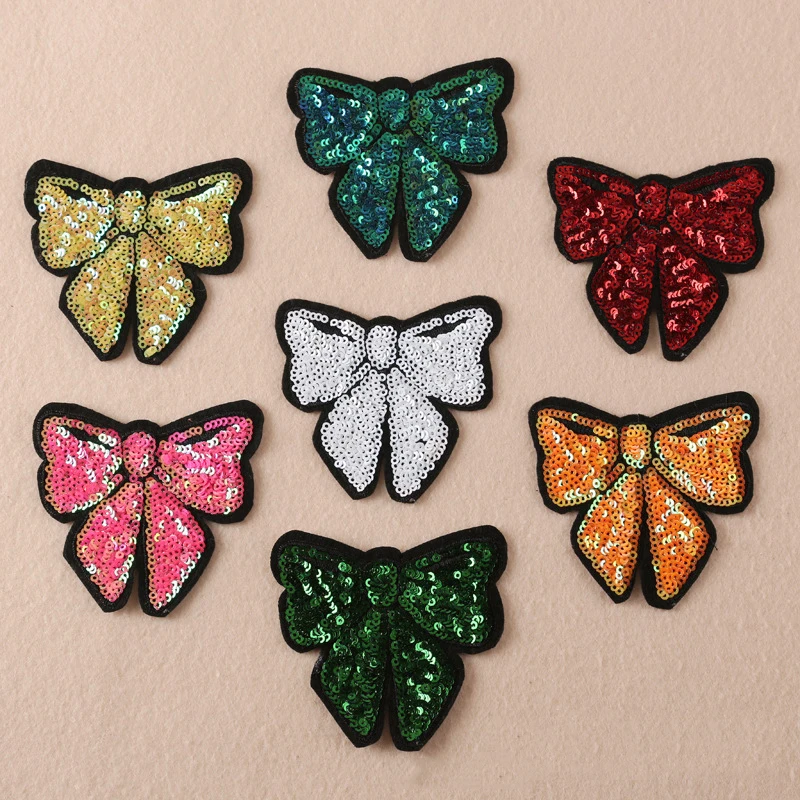 10pcs Jacket Sequin Patches Bowknot Backing Glitter Embroidery Iron On