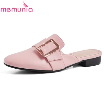 

MEMUNIA Size 34-43 New fashion genine leather flats women mules buckle square heel summer casual ladies shoes woman slipper