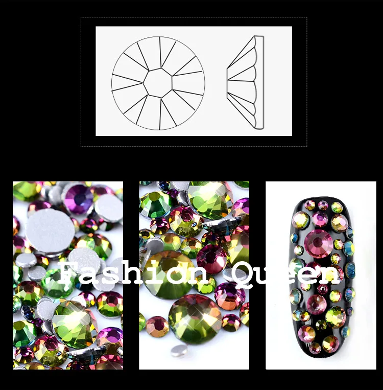 1 упаковка красочные очаровательные Стразы для ногтей разных размеров(SS3-SS16) блеск с плоской задней поверхностью 3D декоративный Маникюр Инструменты для дизайна ногтей