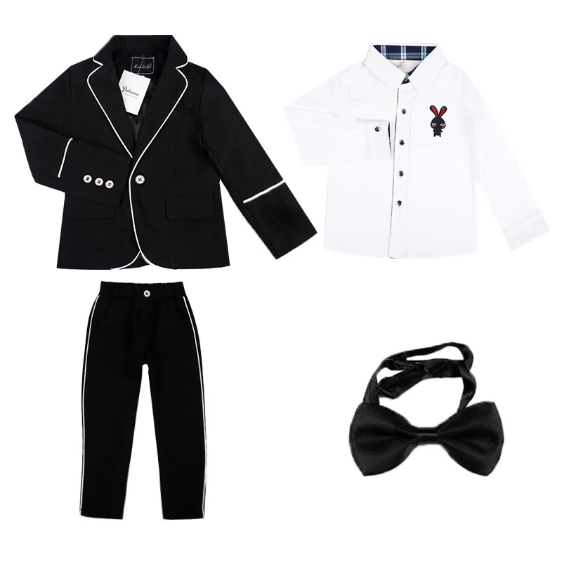 Свадебные костюмы для мальчиков, вечерние От 2 до 11 лет для школы, выпускного вечера, детский приталенный костюм, комплект для мальчиков, строгий Блейзер, брюки, рубашка одежда с бабочкой, F135 - Цвет: black 3pcs