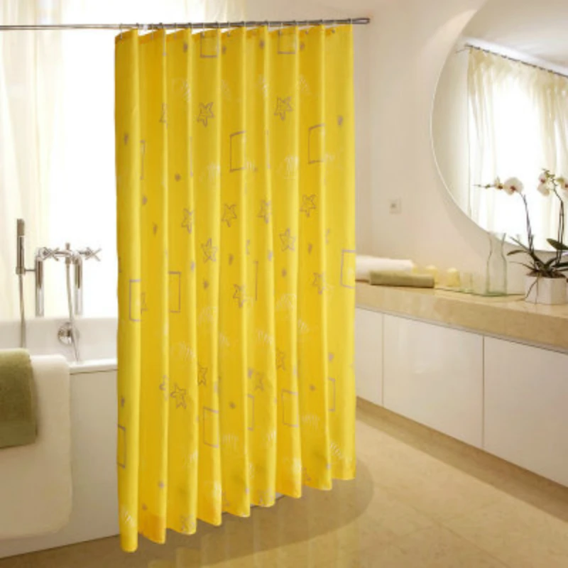 Yellow Polyester Printing Shower Curtain Waterproof Mold Proof Bathroom