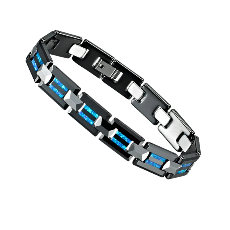 luxury Blue Natural Opal black ceramic silver color tungsten carbide fashion jewelry homme femme Men bracelets for women  (2)